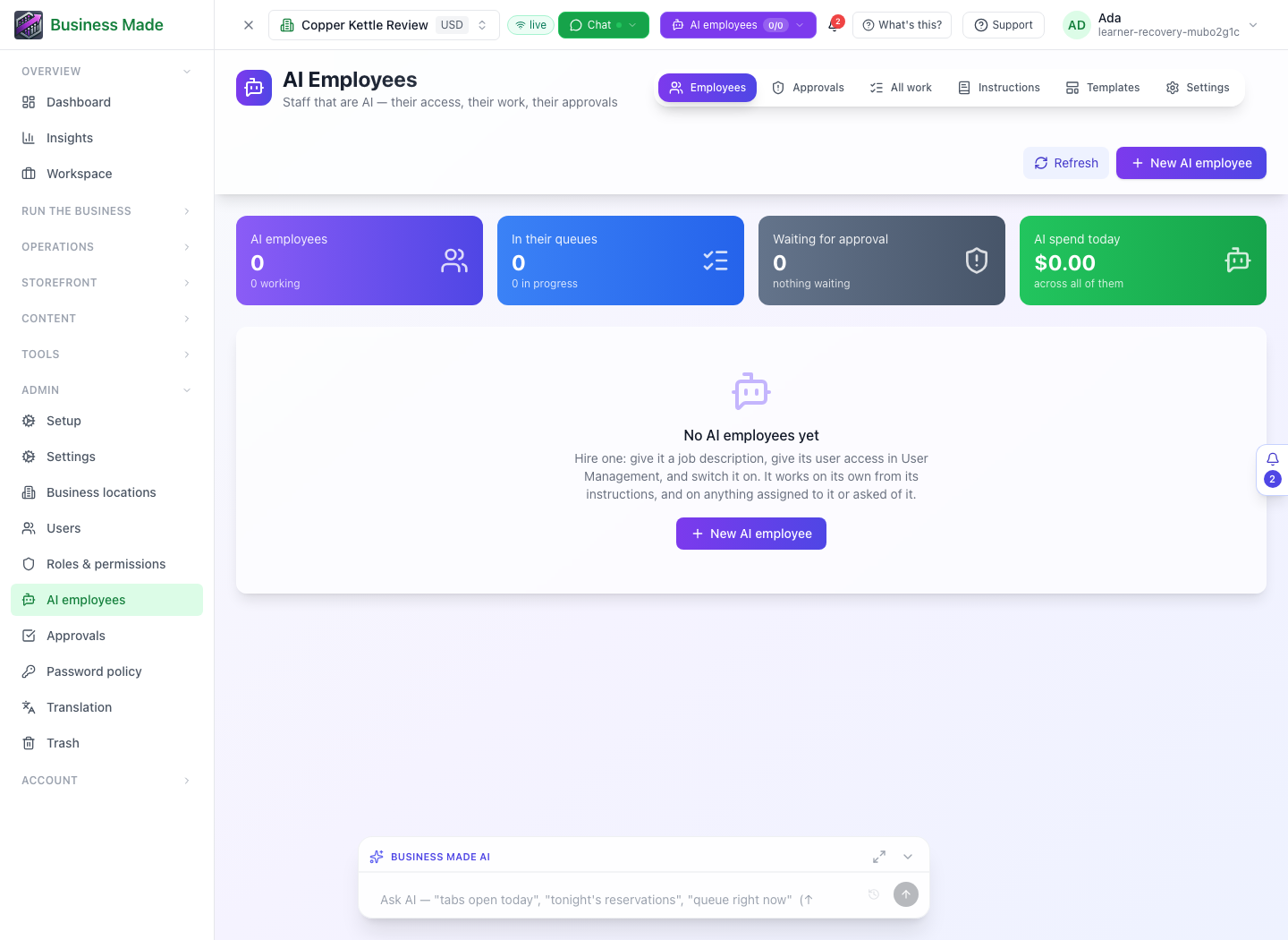 BusinessMade's own Admin entry.