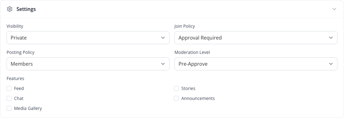 Actual saved private, approval-required and pre-approval settings.