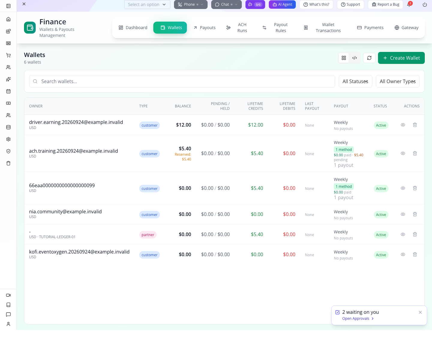 The actual training wallet now shows the built file’s payout as pending, with zero paid.