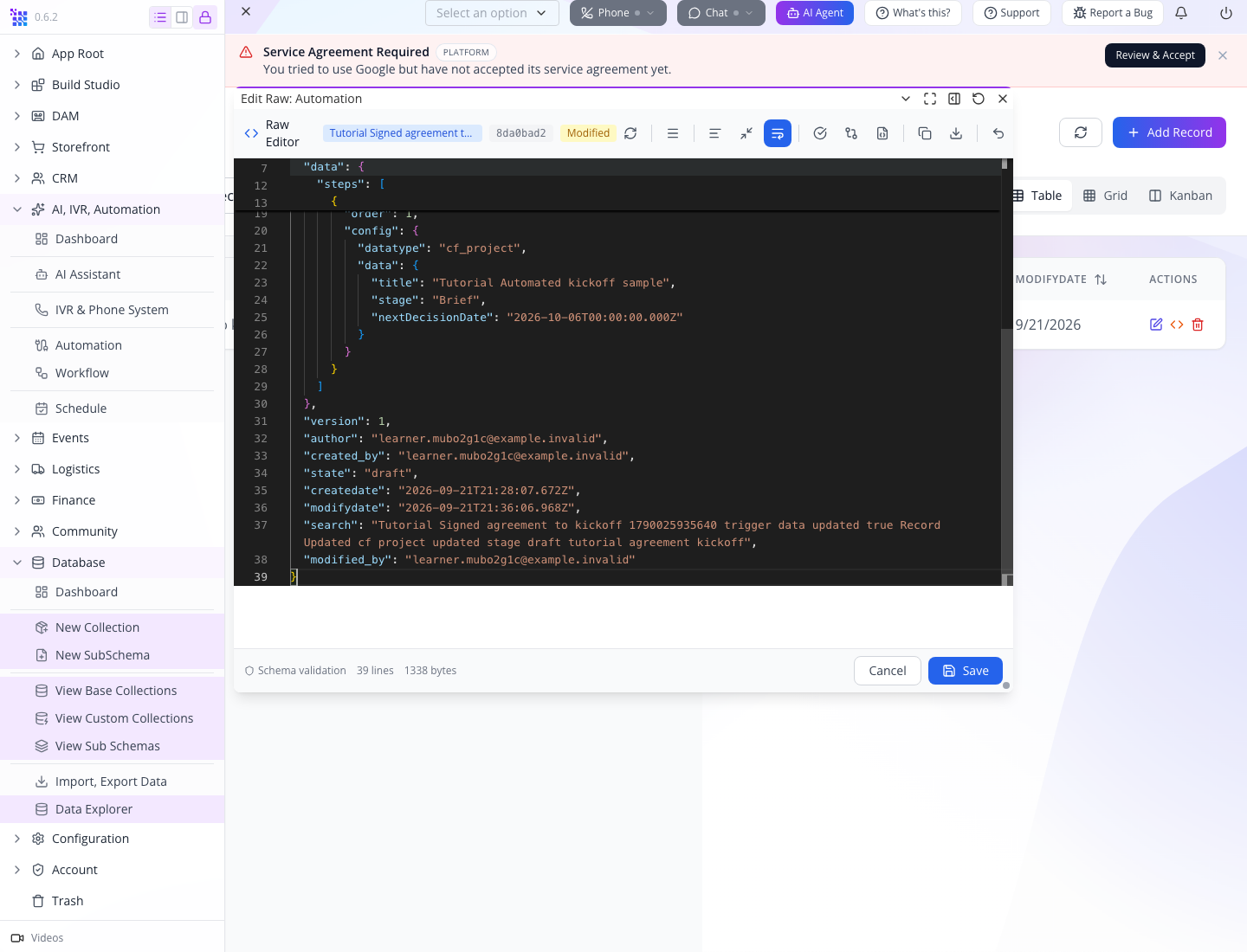 The manual-only definition in the raw editor; the existing record identity is retained.