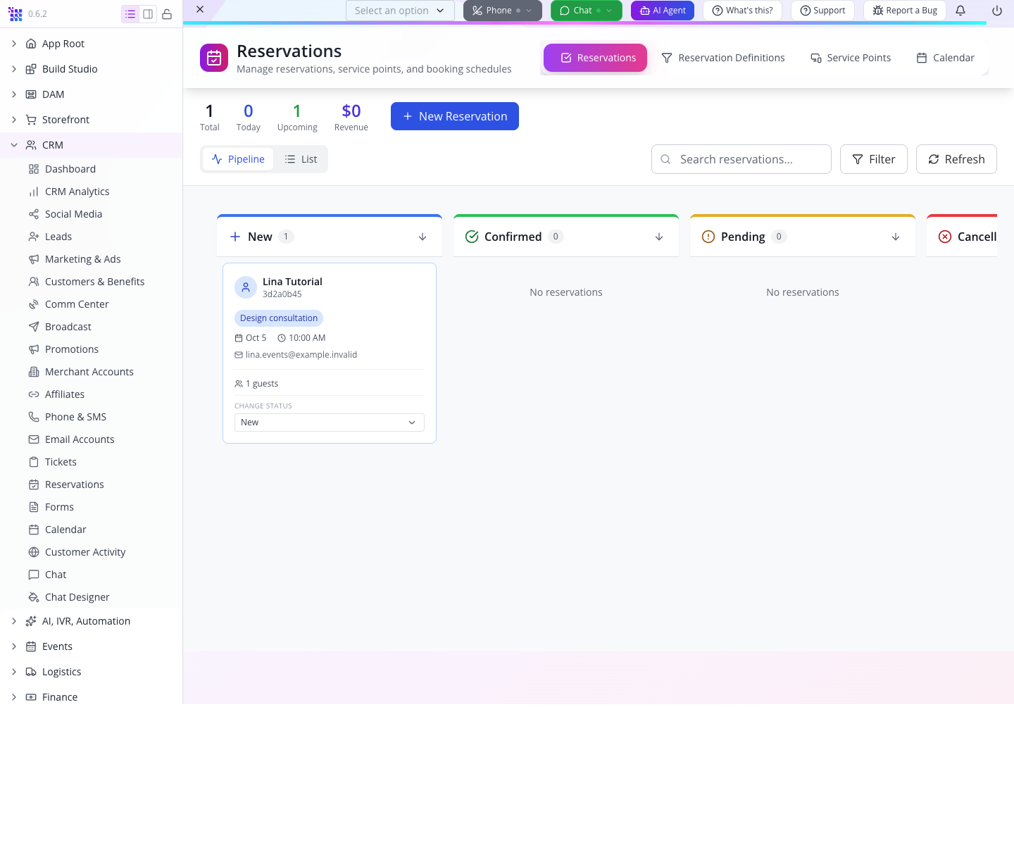 Fresh local staff board after customer creation and browser reload.