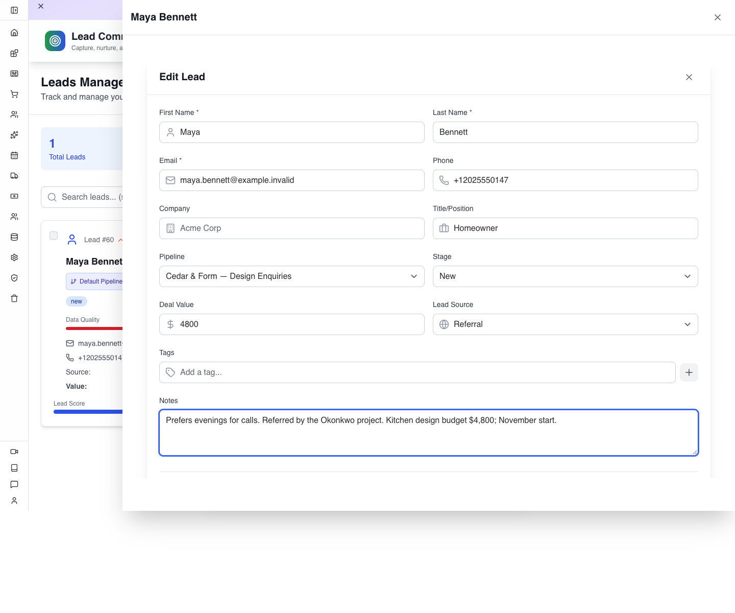 Explicit pipeline and stage selection, with context entered through Edit.