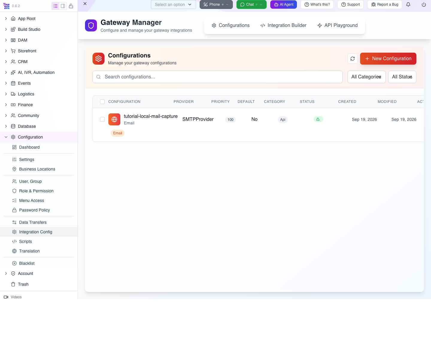 Fresh local Gateway Manager configuration list.