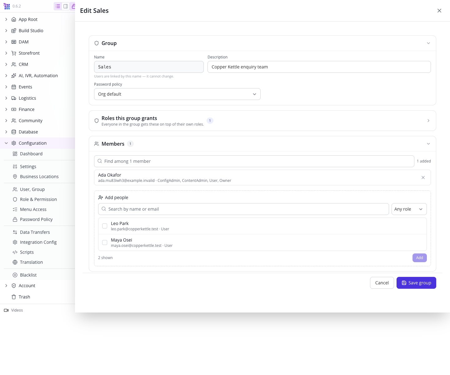 An existing account staged in Sales before Save group.