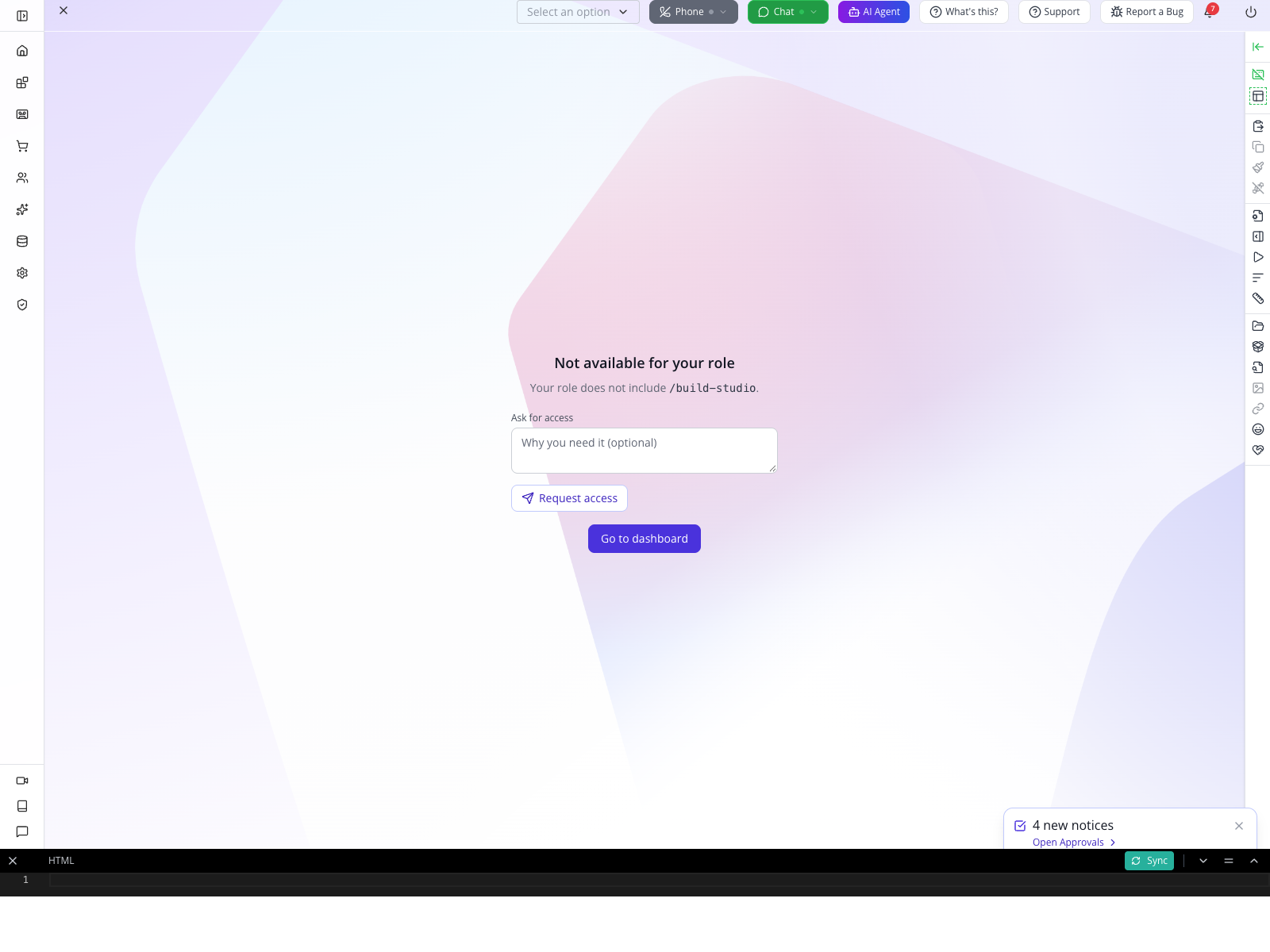 The fresh session refuses the website editor after the group is removed.