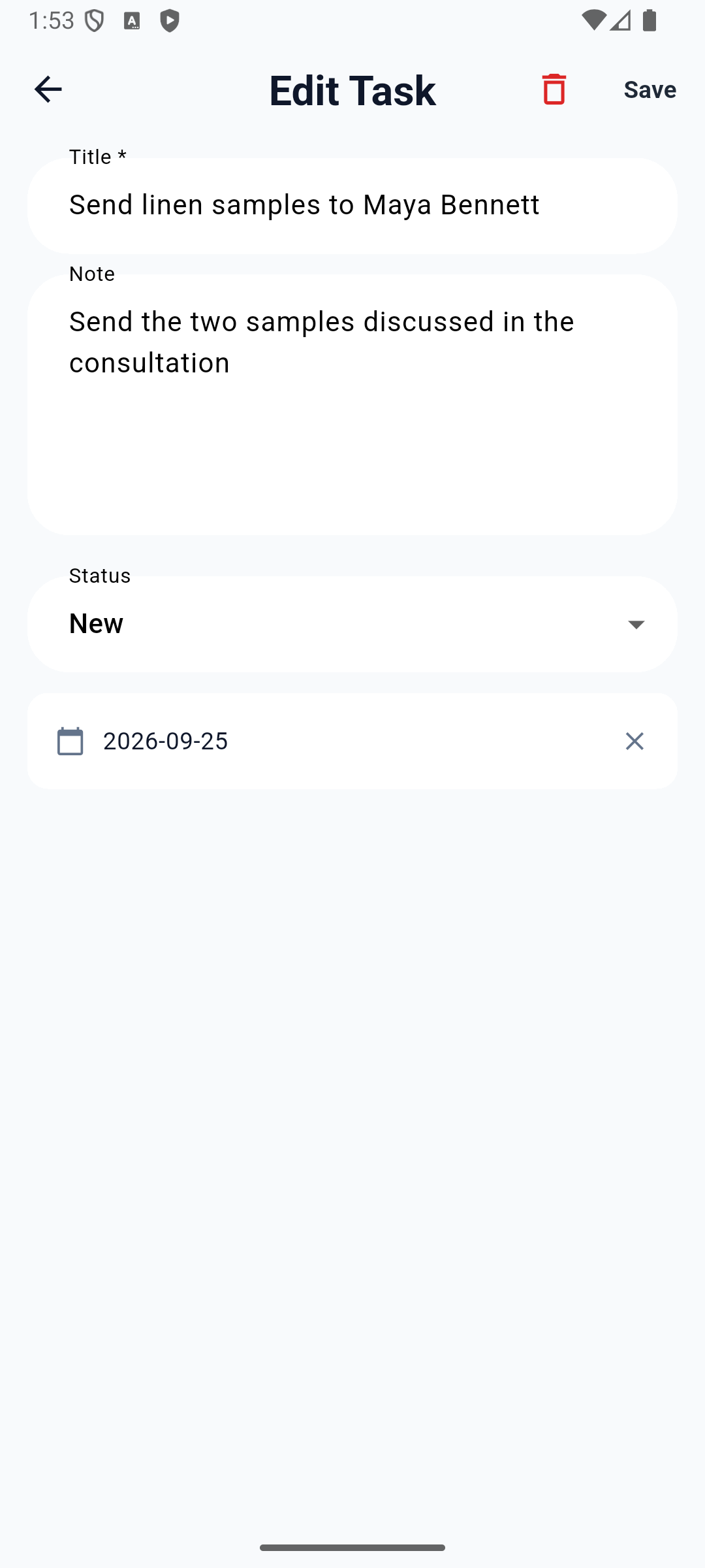 The new task reopened after saving to the local backend