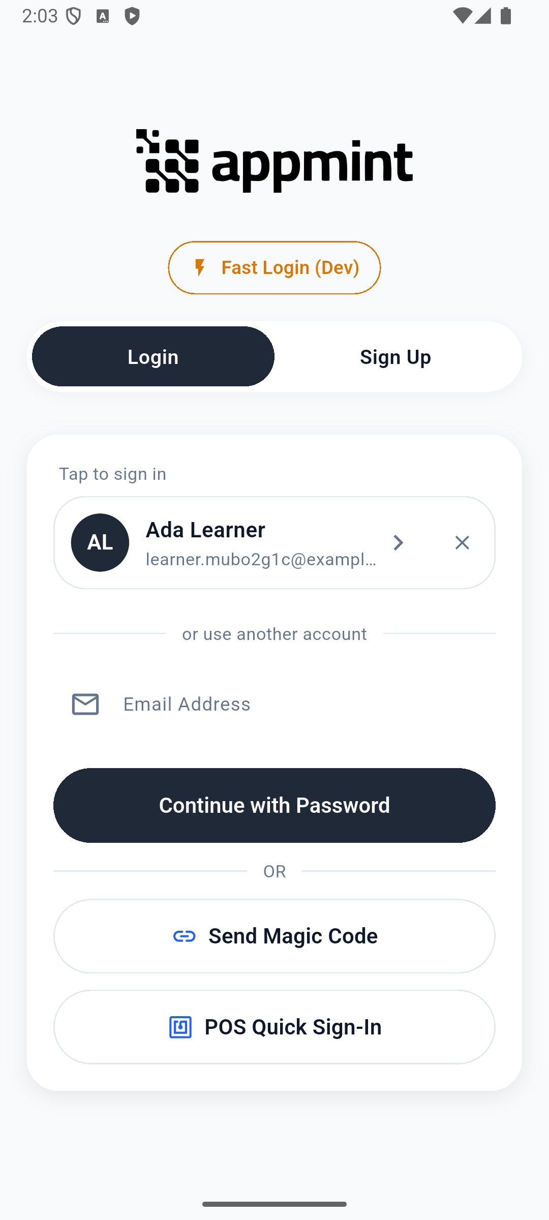 Current local build after Logout, showing Login and the remembered account