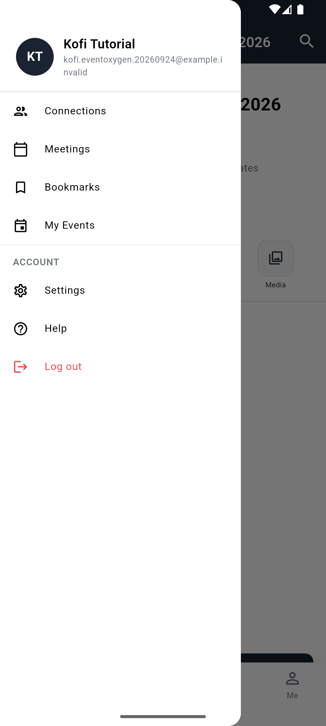 Open event drawer with Connections, Meetings and Bookmarks
