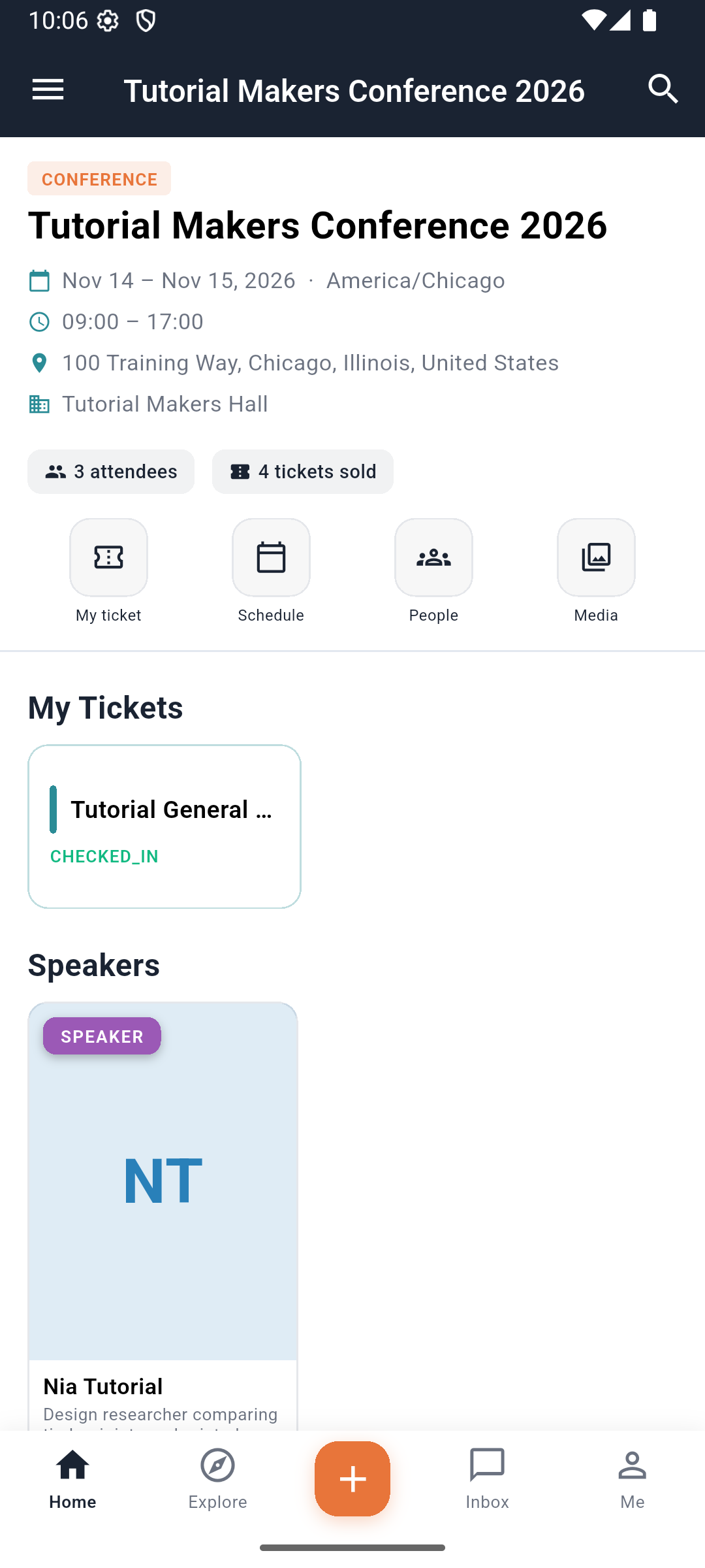 Home shows CHECKED_IN after reopening the admitted ticket