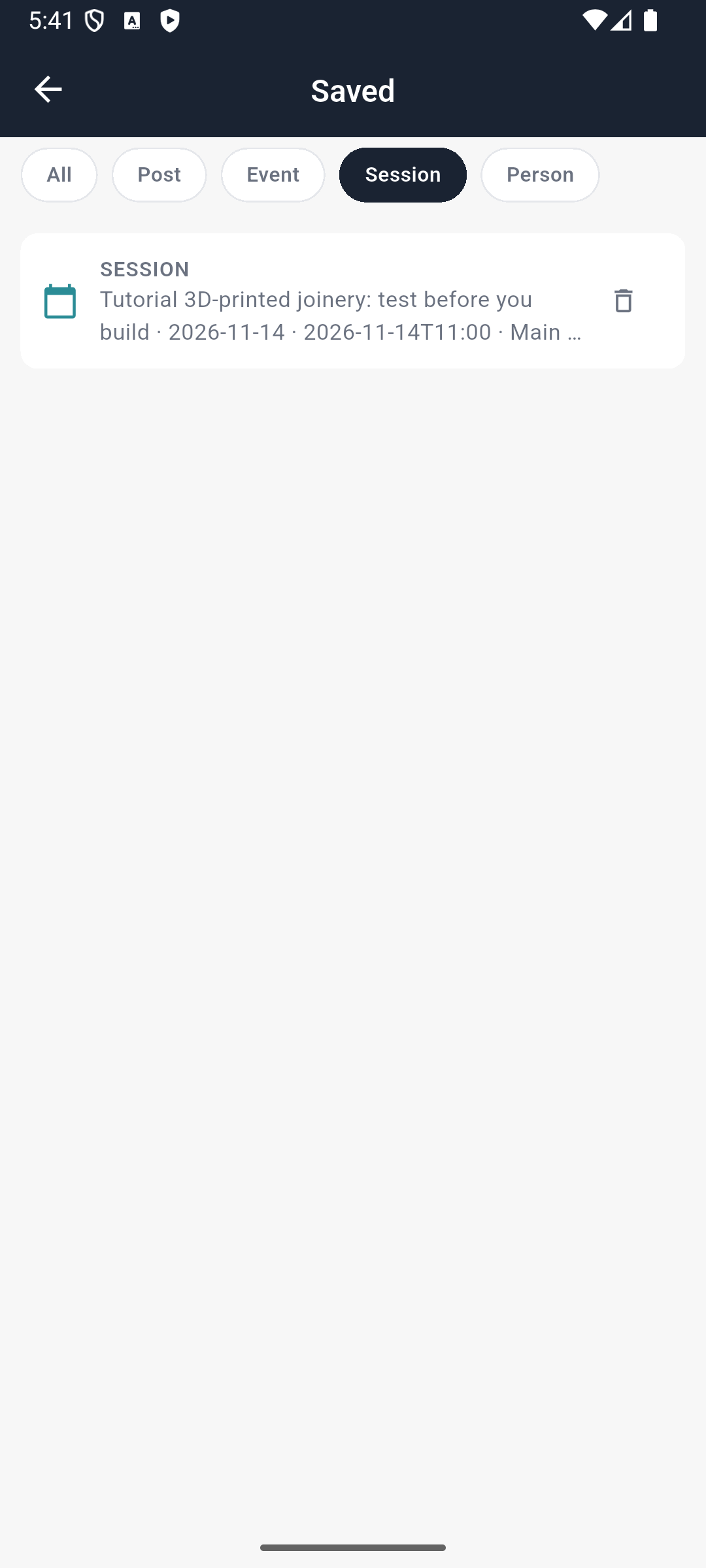 The saved talk is identifiable in the Session category