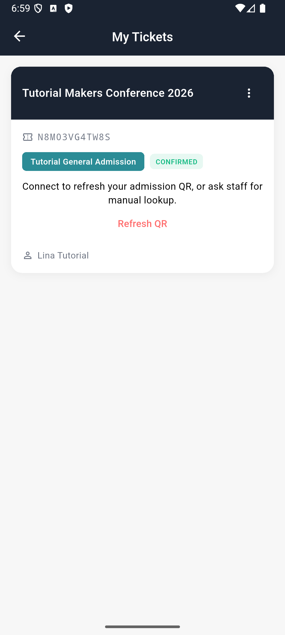 The app hides the admission QR when it cannot refresh it