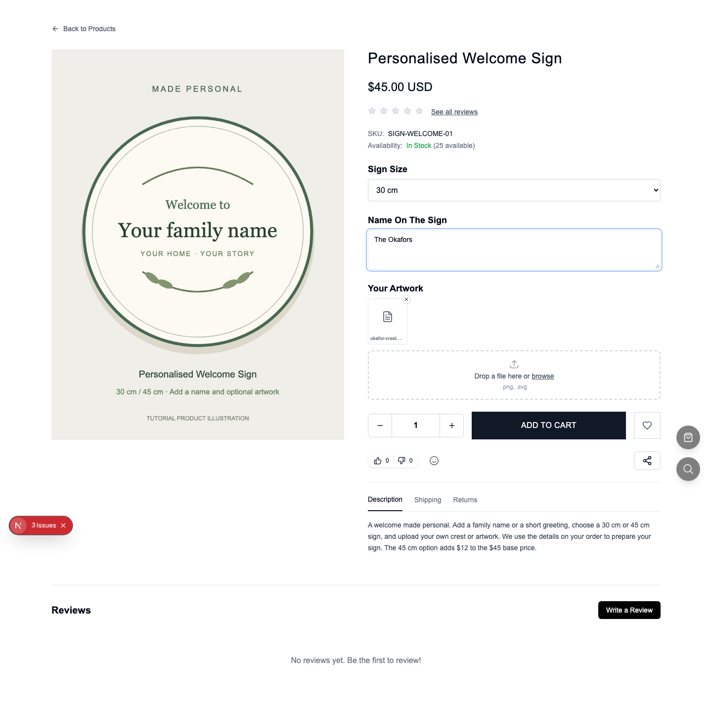 The signed-in customer has uploaded the first artwork before adding the line.