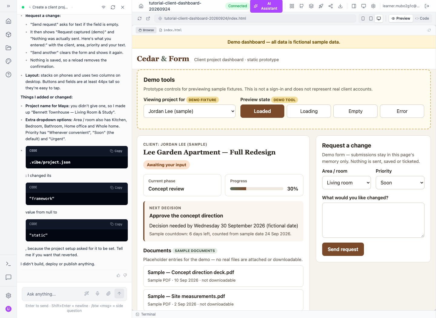 Jordan's actual loaded sample, showing different project information.