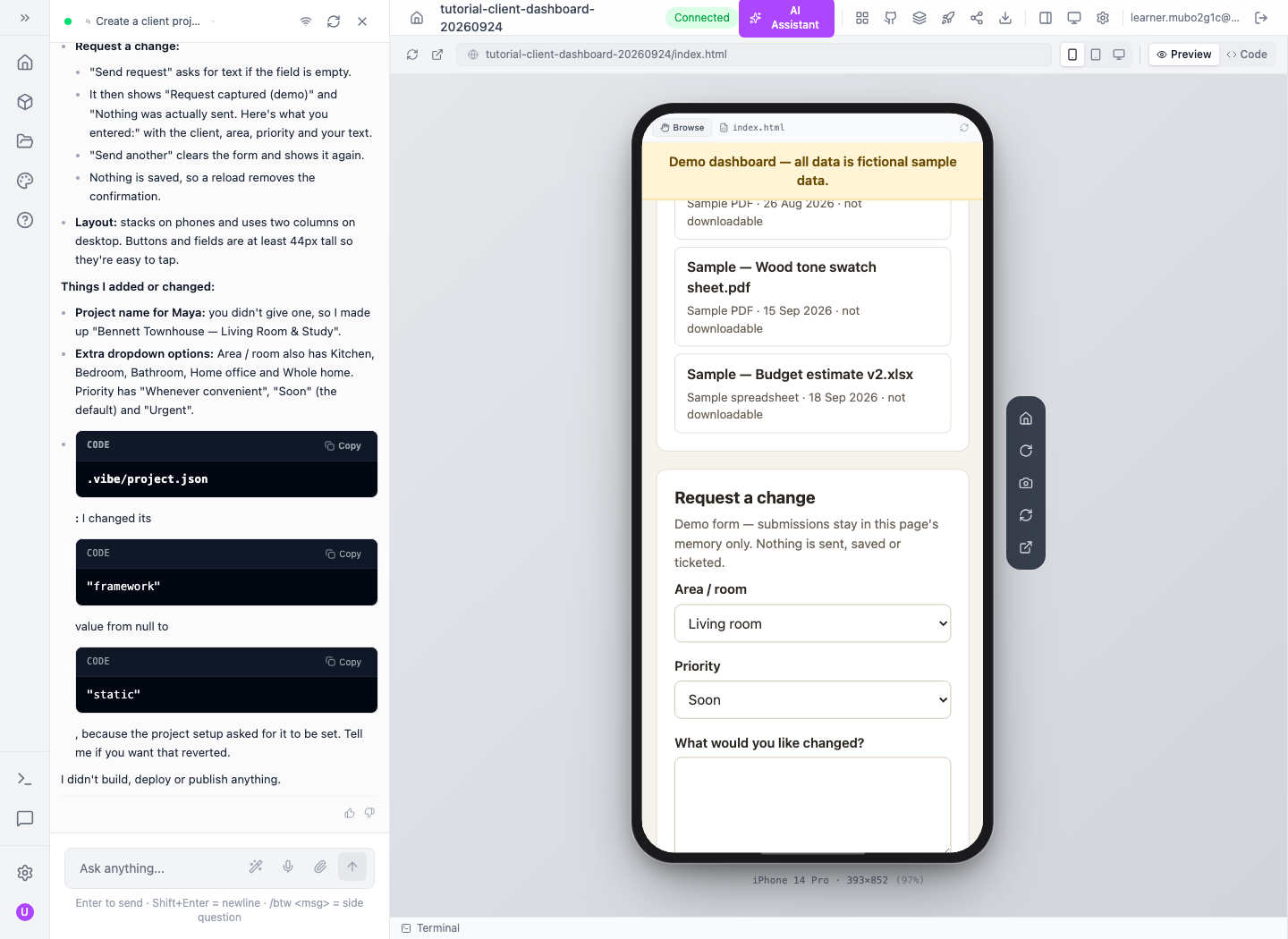Actual mobile preview of the generated dashboard.