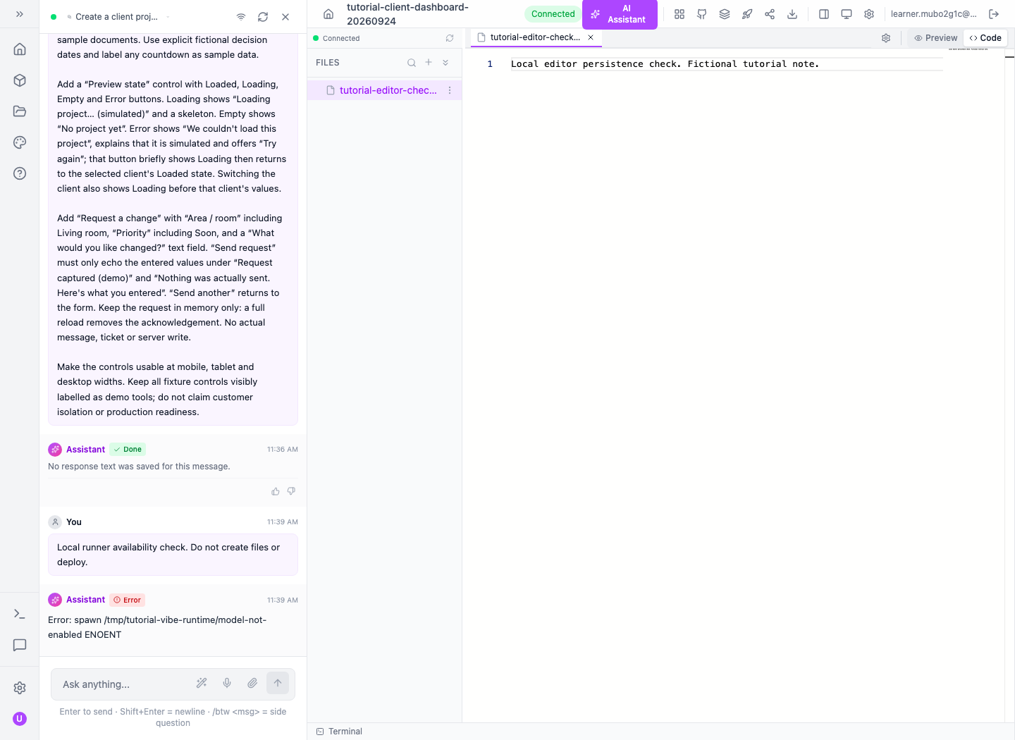 A manually created file reopened after save and page reload