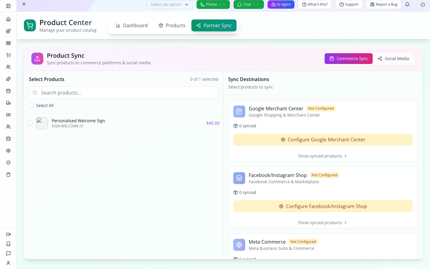 Partner Sync separates product selection from destination configuration