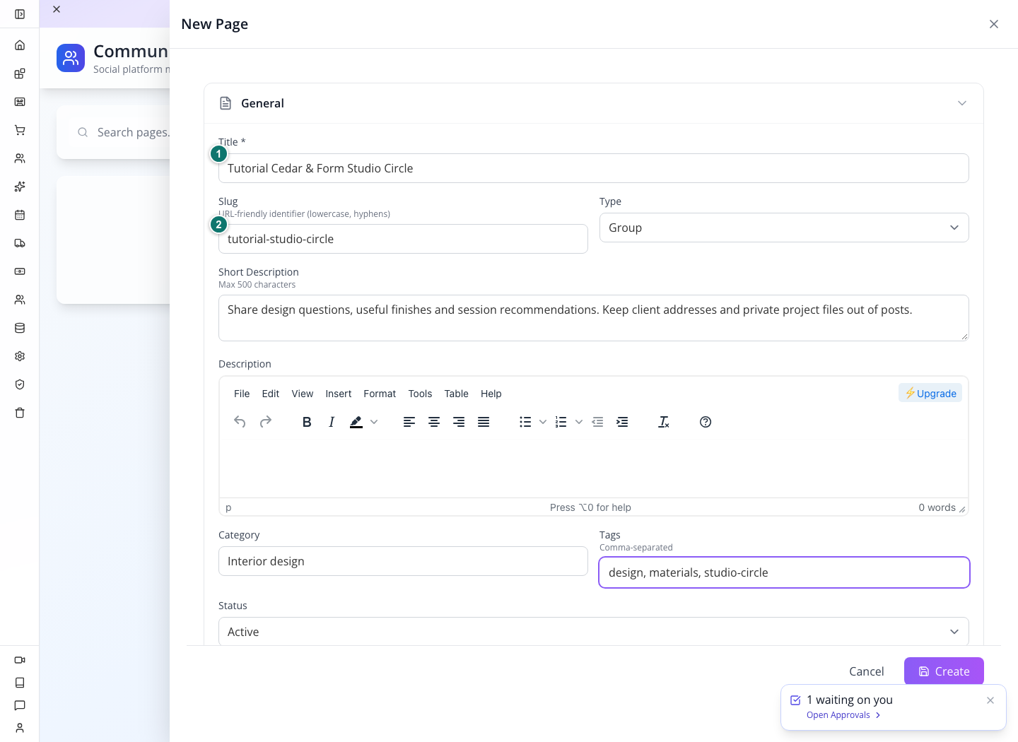 Community page identity fields