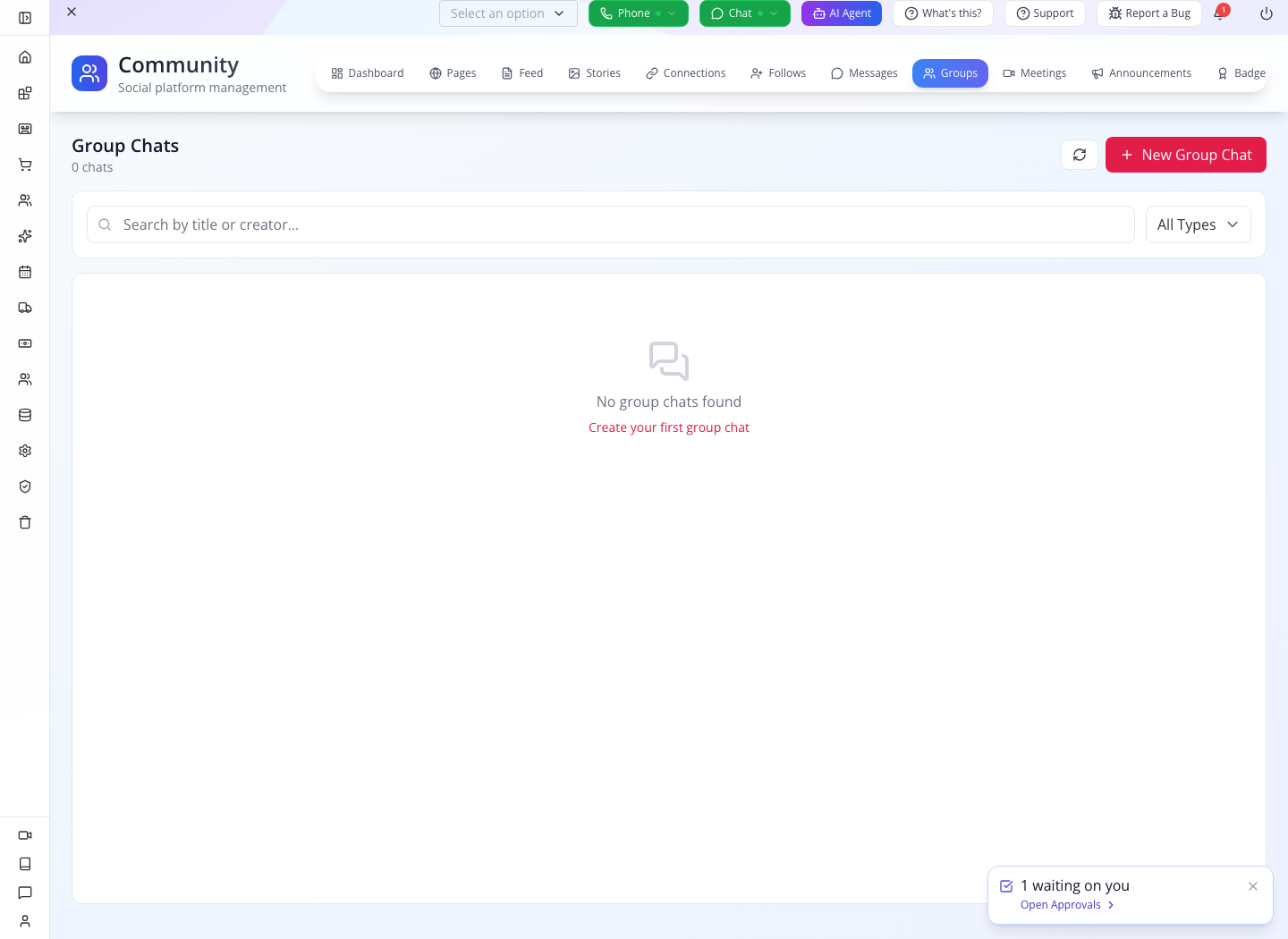 Group Chats is separate from community Pages