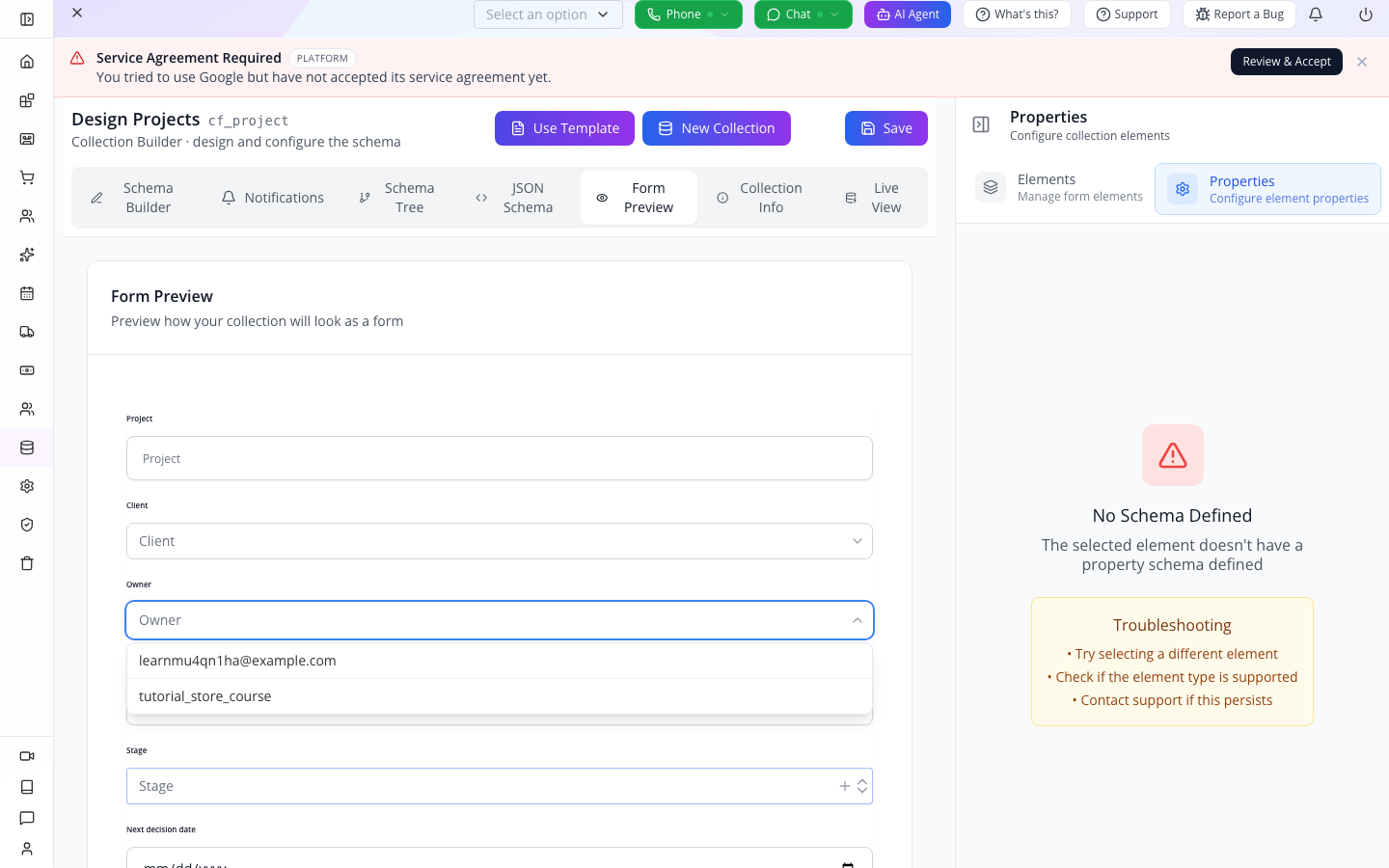 The Owner lookup loads users belonging to the training organization.
