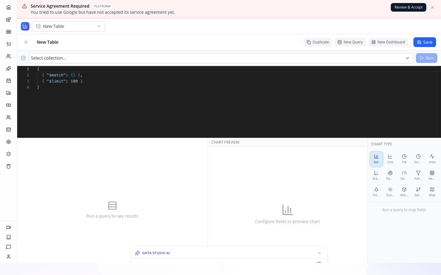 Data Studio's query editor.