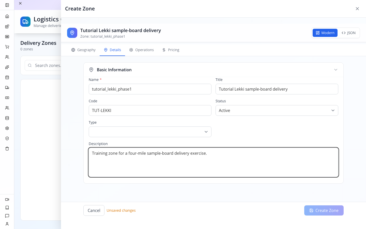 Zone identity entered in Details