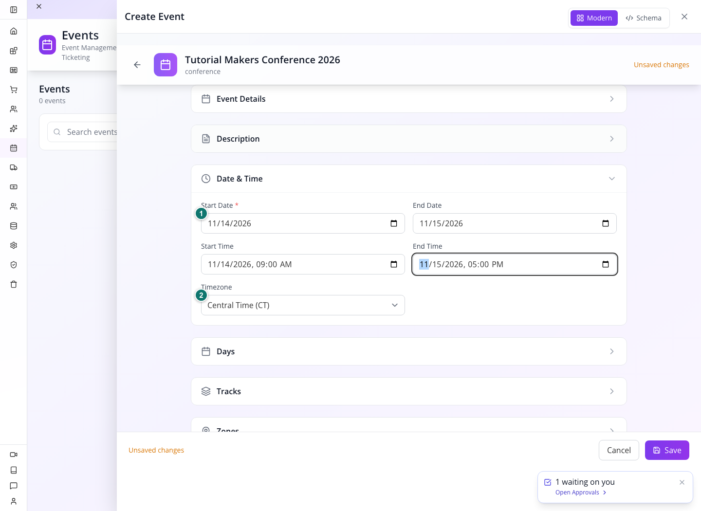 Dates and timezone controls