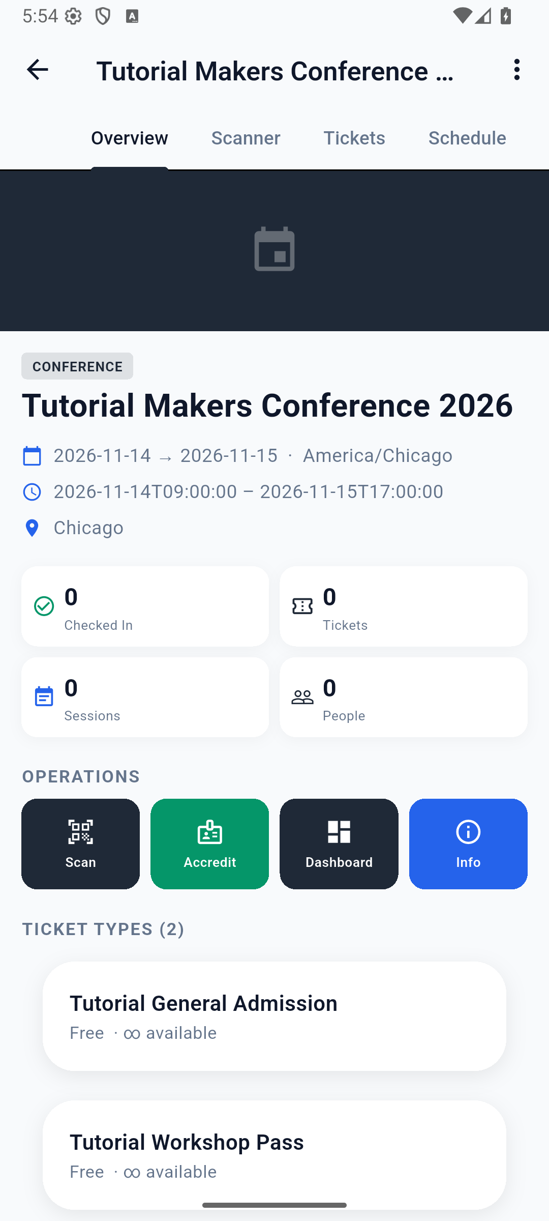 Earlier native overview with zero counts and the original full date-time fields