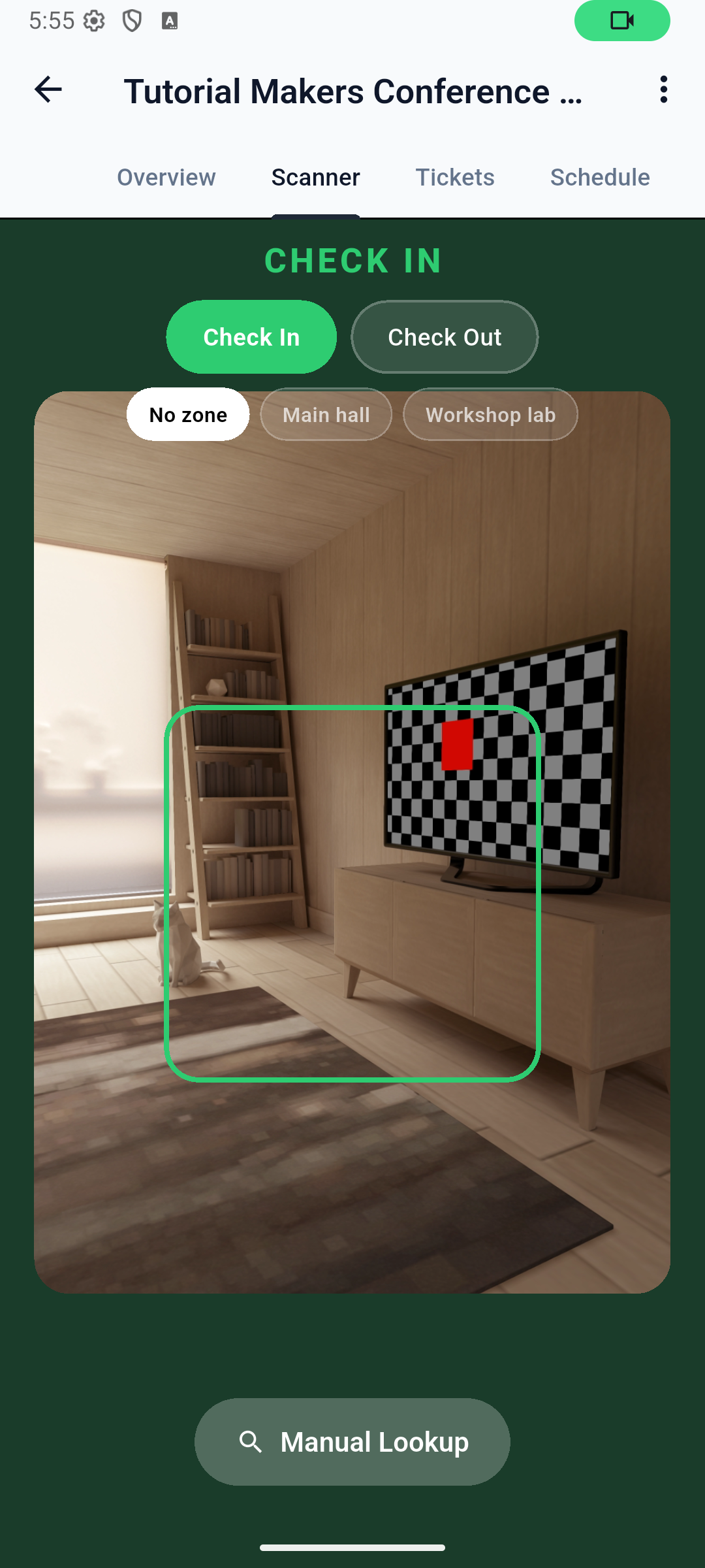 Historical scanner before zone selection, showing No zone and Manual Lookup