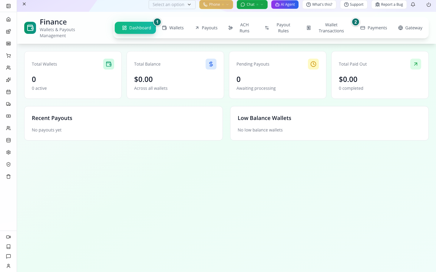 Finance dashboard and its in-page navigation