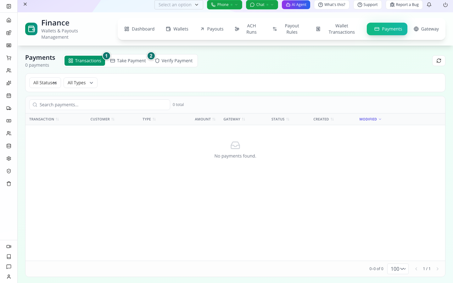 Payments with an empty transaction list and payment controls