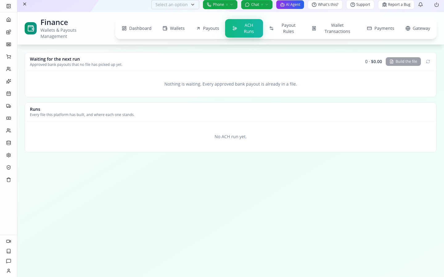 ACH Runs with no eligible requests or existing files