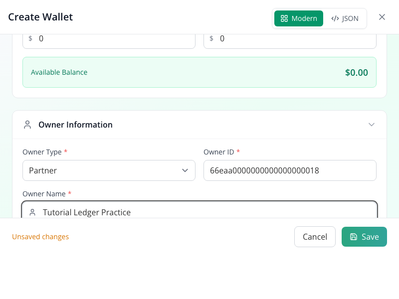 Owner information for the deliberately standalone training wallet