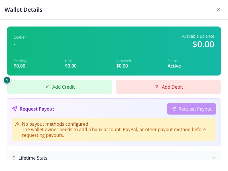 The saved training wallet at zero, with Add Credit available