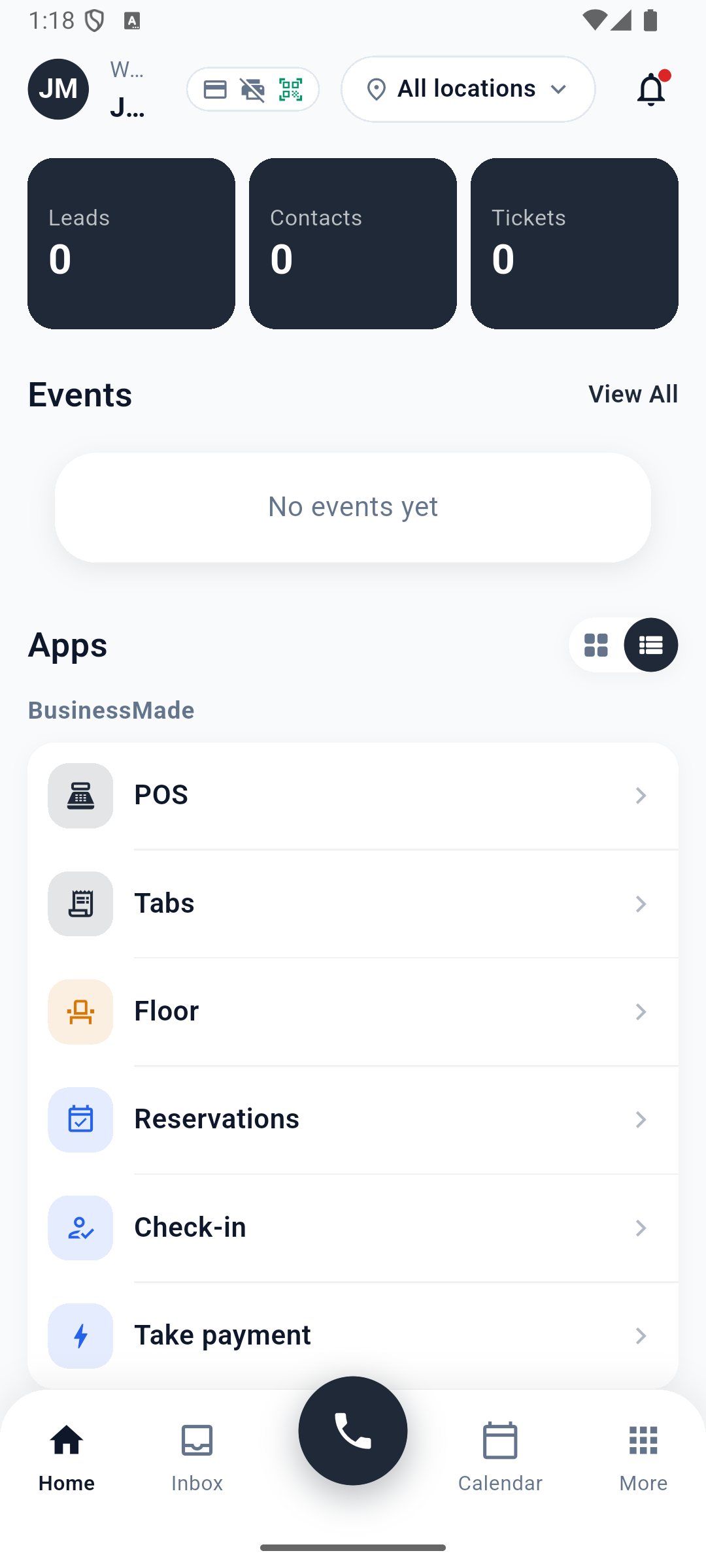 Native Home with the account header, summary cards, apps and bottom navigation