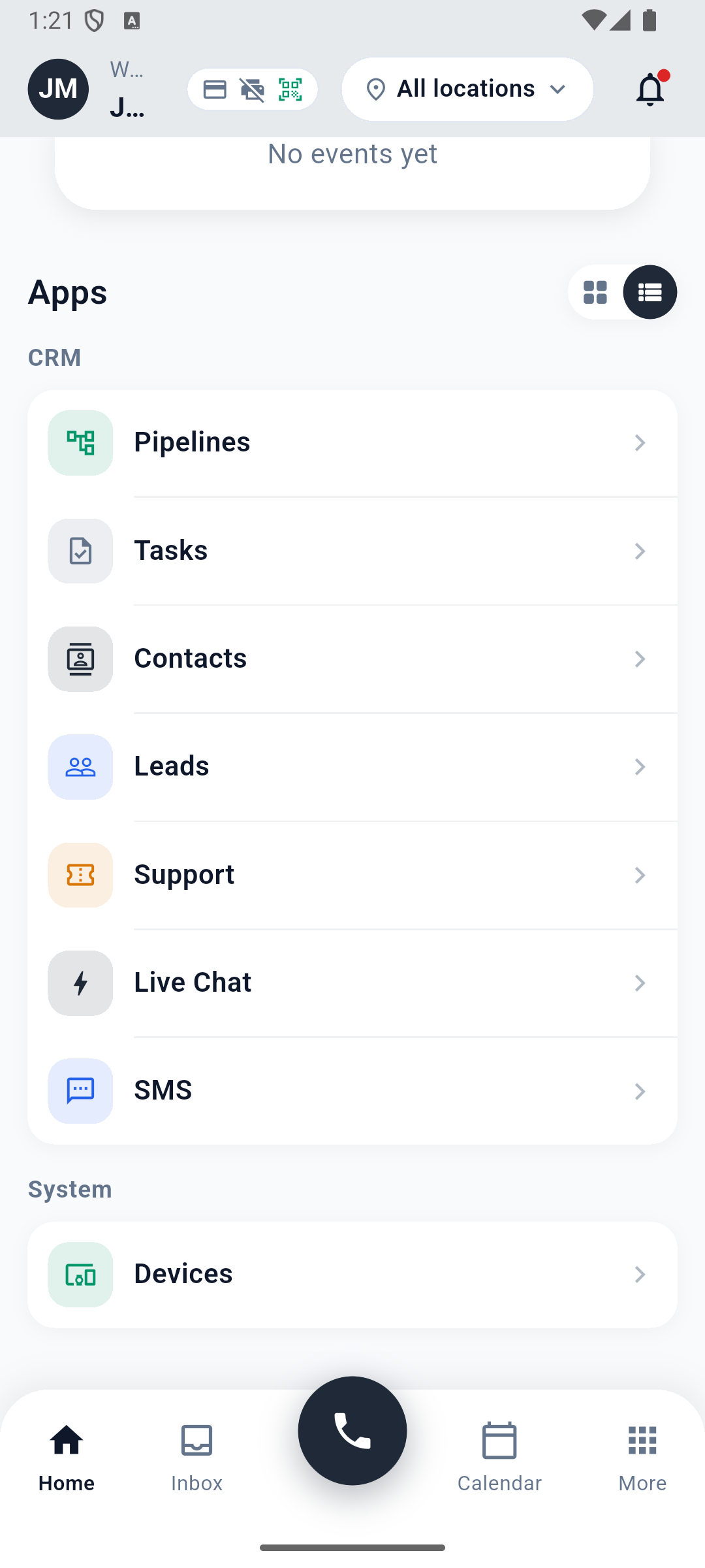 CRM and System app entries after the layout change