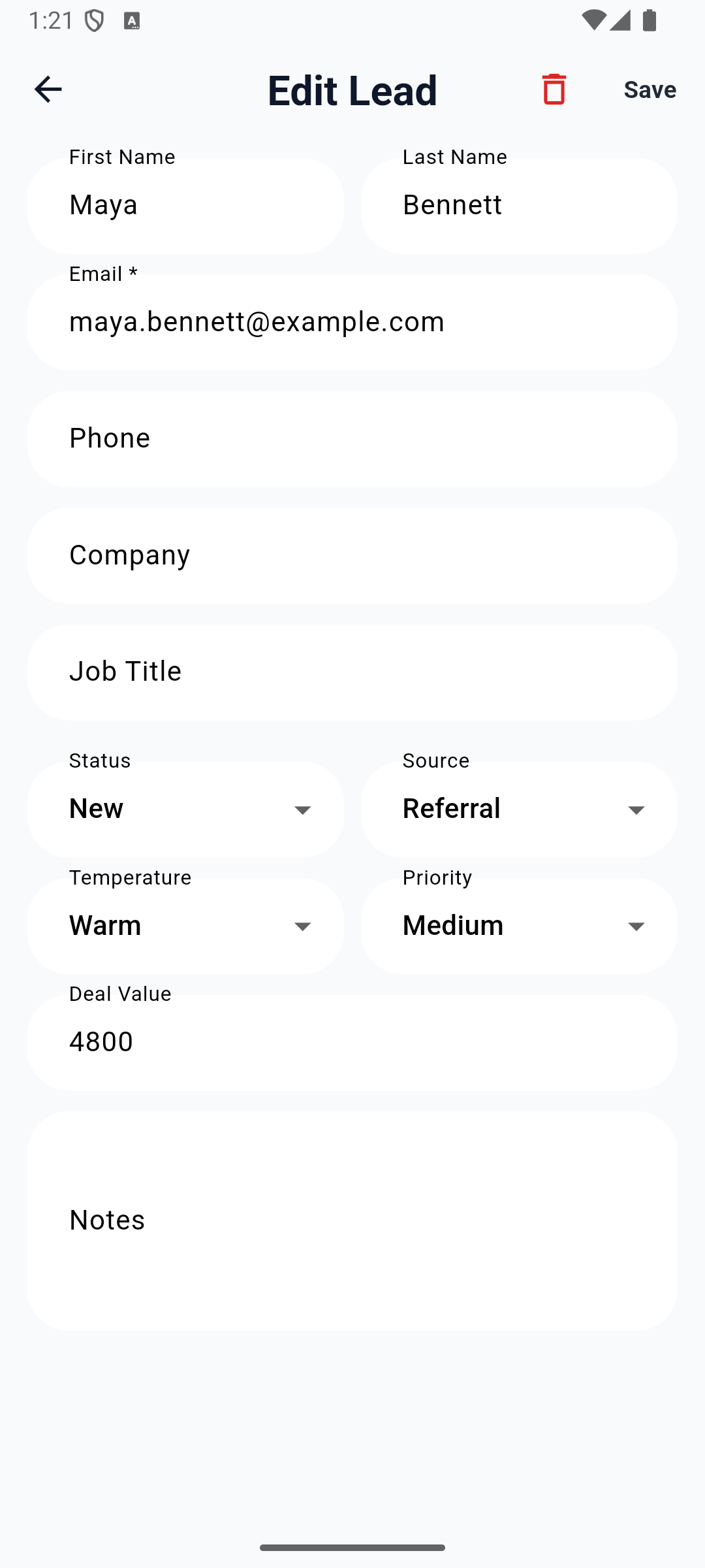 Native Edit Lead form