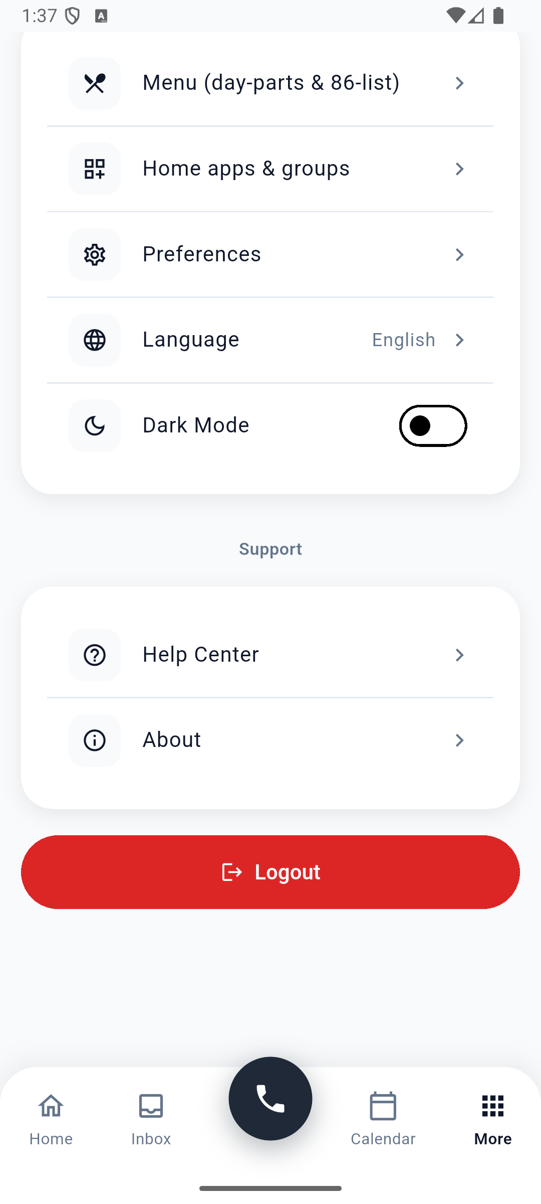 Logout at the bottom of More