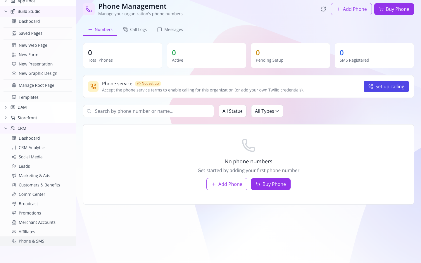 Phone Management before any number or service is configured