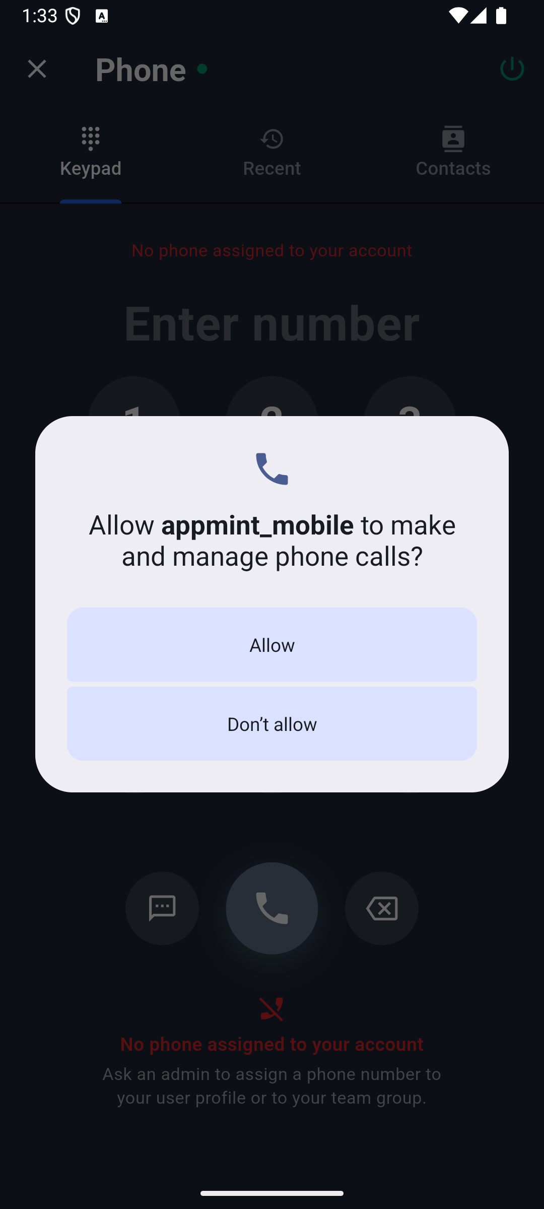 Android make-and-manage-calls permission prompt