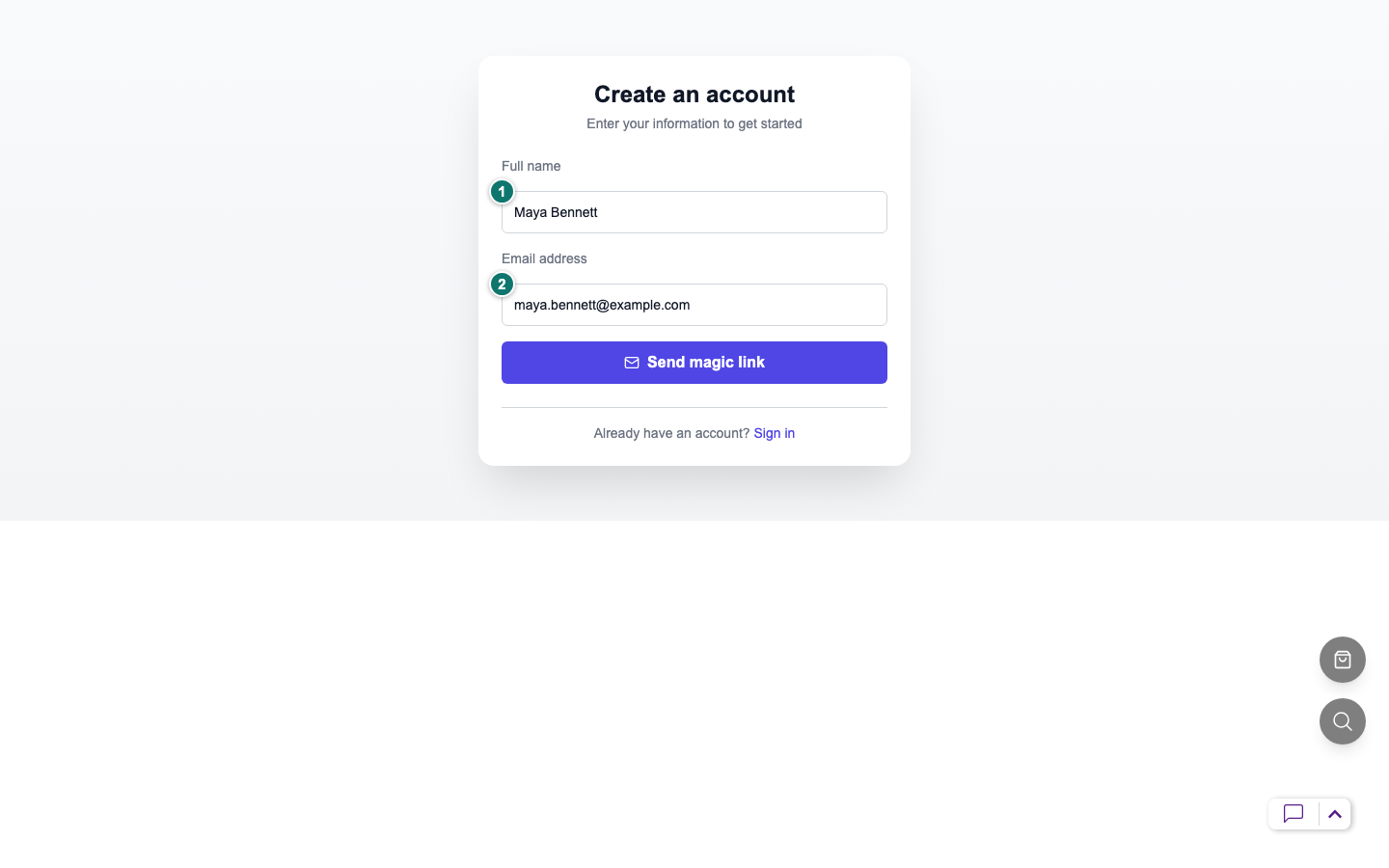 The actual registration fields; there is no password field.