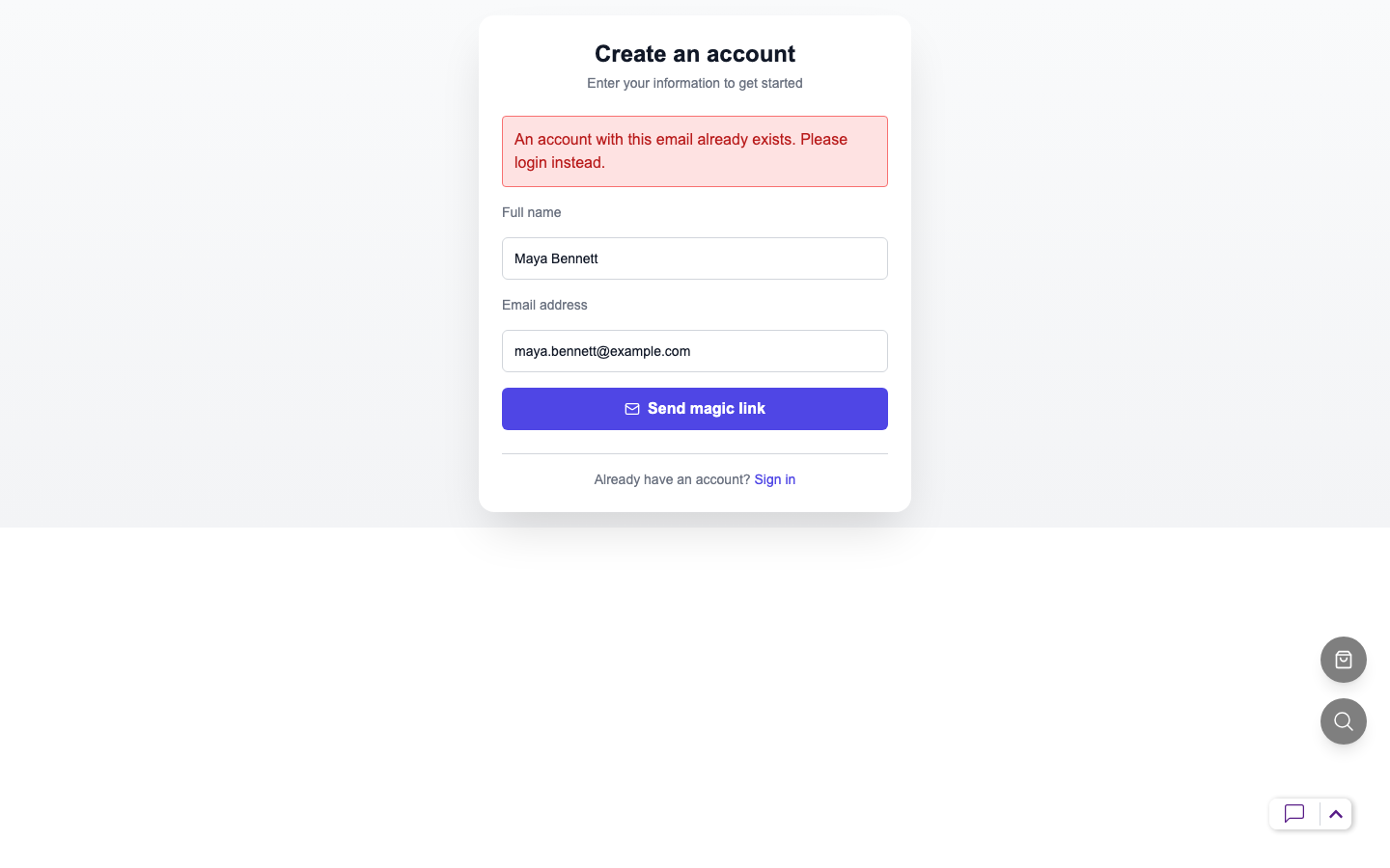 Existing customer registration result.