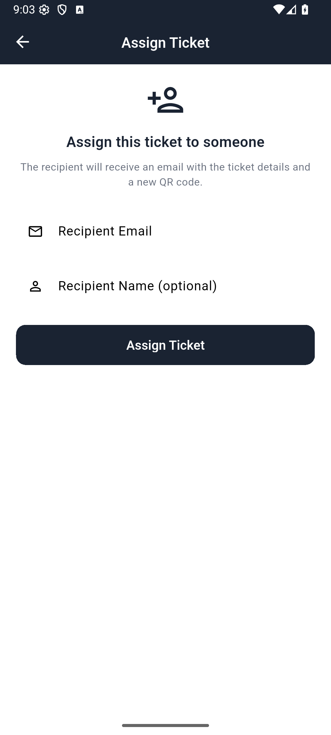 Ticket assignment form inspected without changing the holder