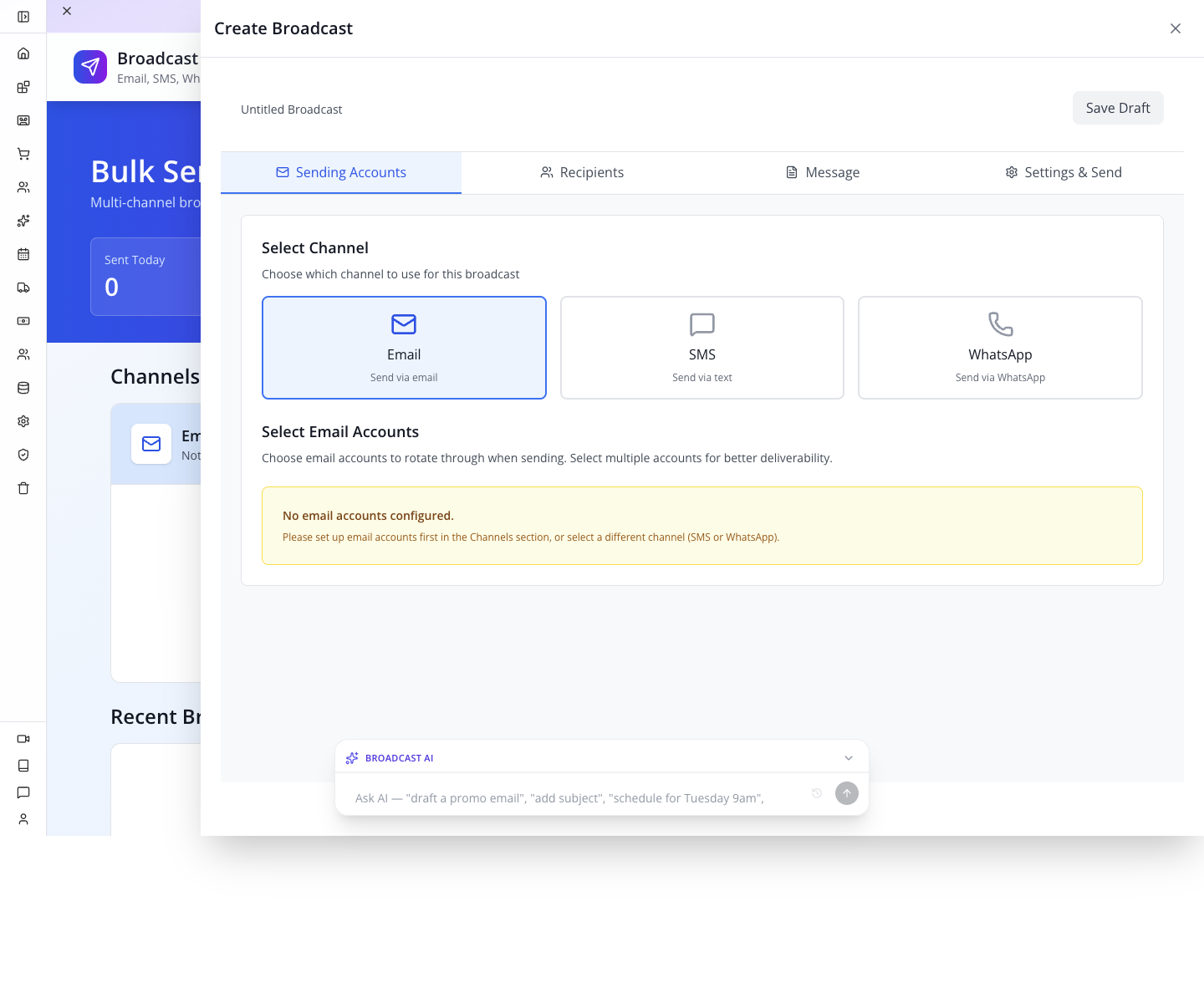 Sending Accounts with no configured email account.