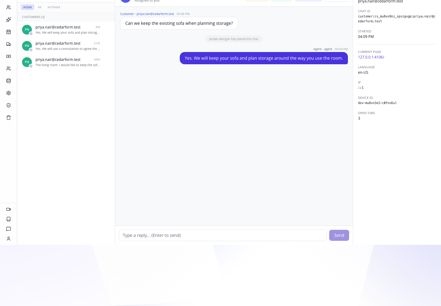 The assigned support thread and controls return after a real Studio reload.