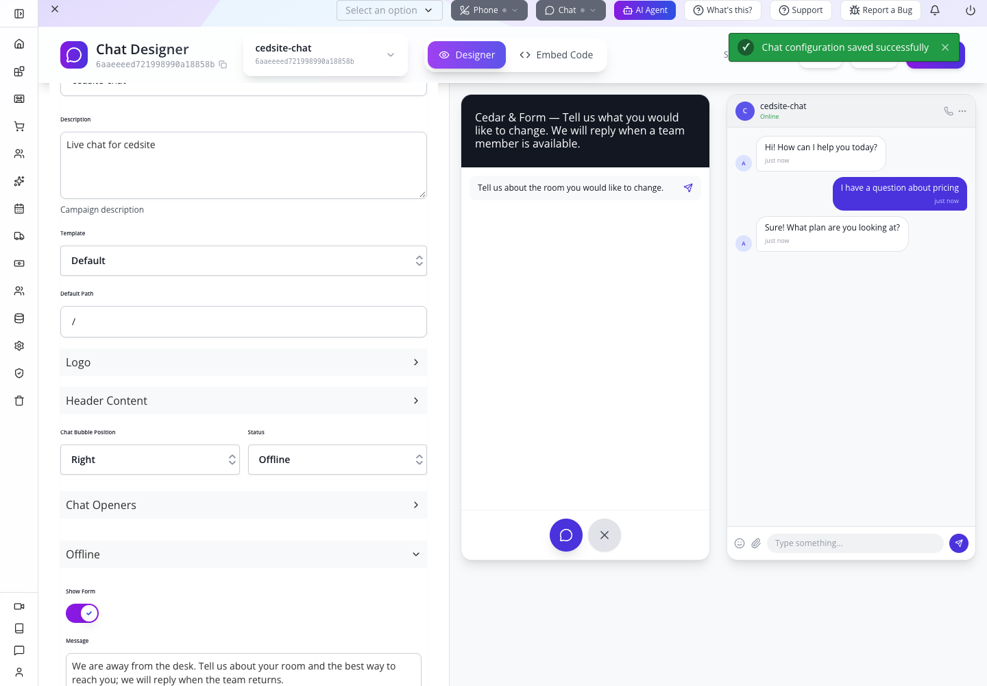Offline mode with the away form and message configured.