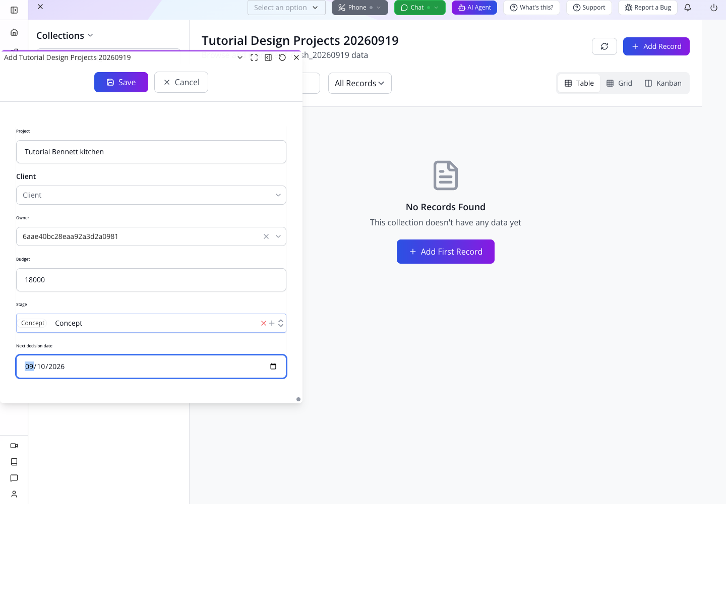 First project values before saving.