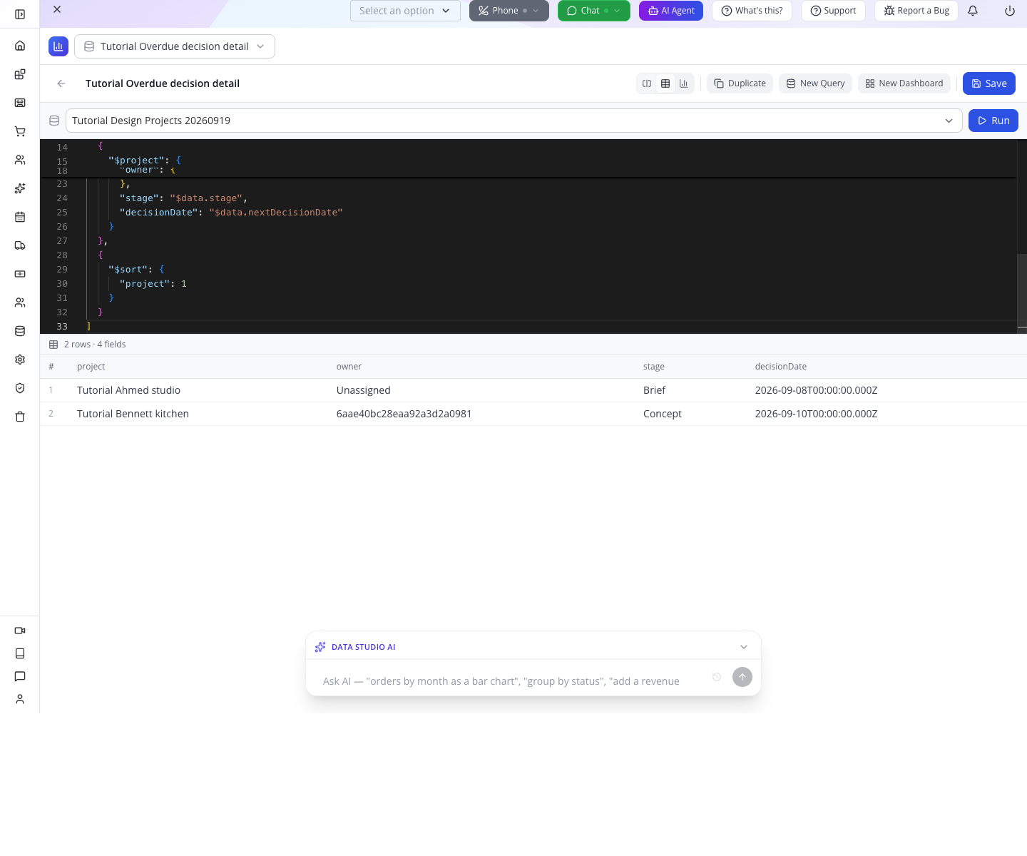 The detail query identifies the two projects behind the summary.