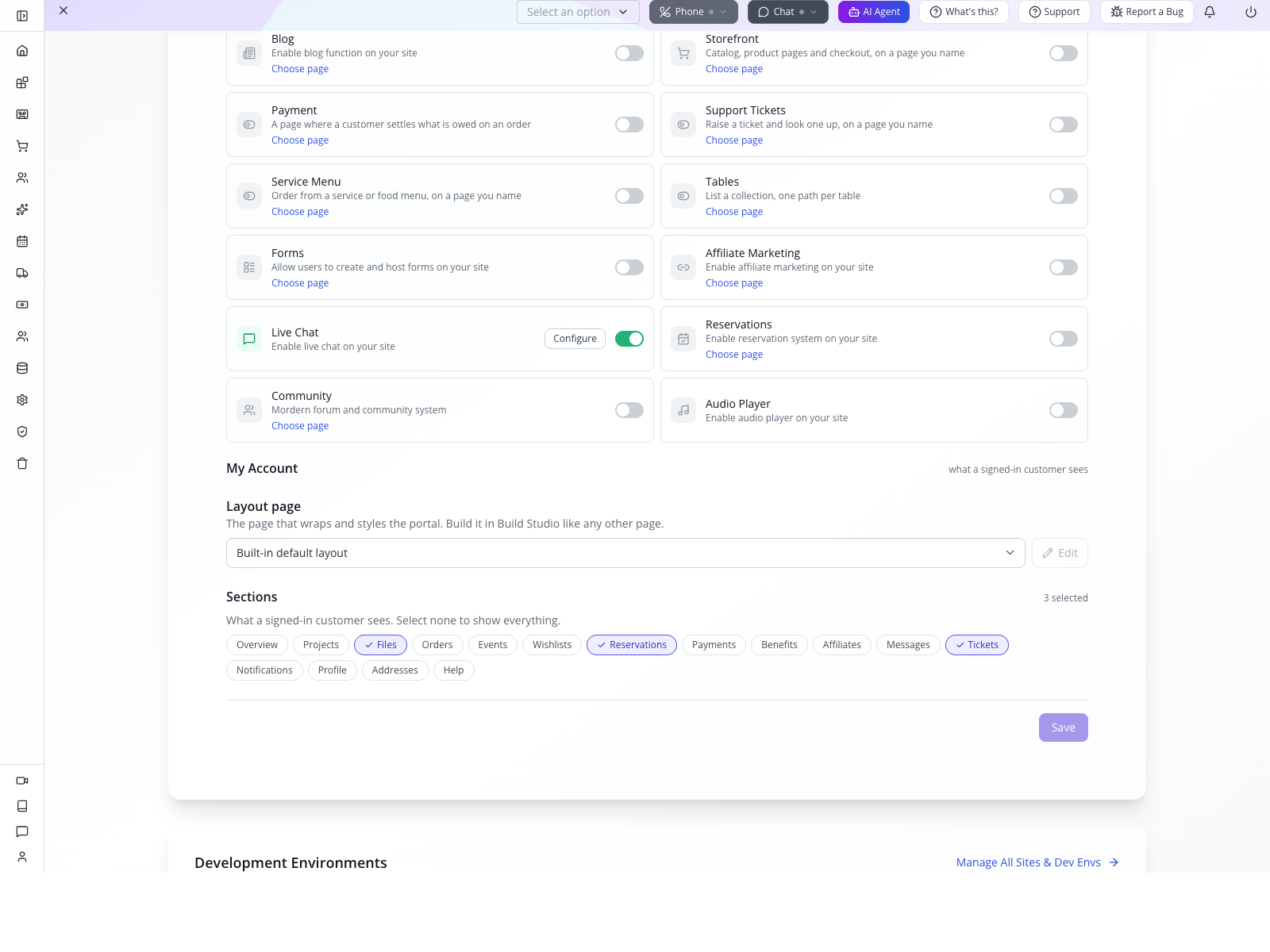 The saved three-section client portal configuration.