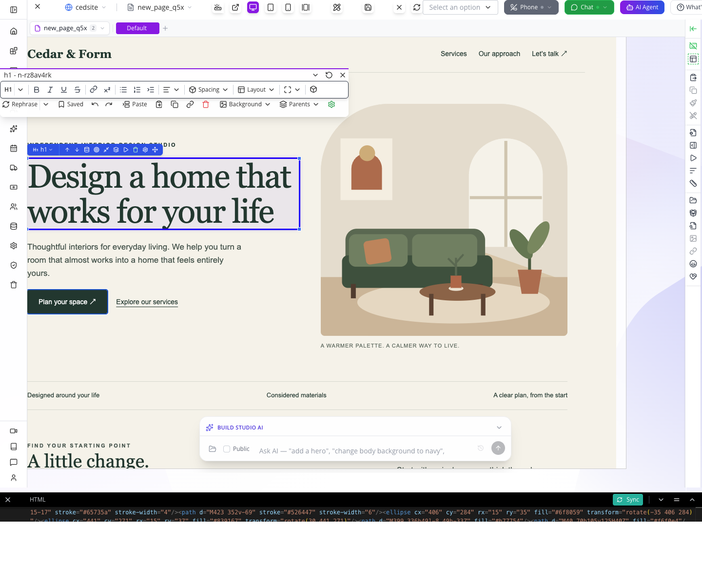 The headline changed through the canvas text editor.