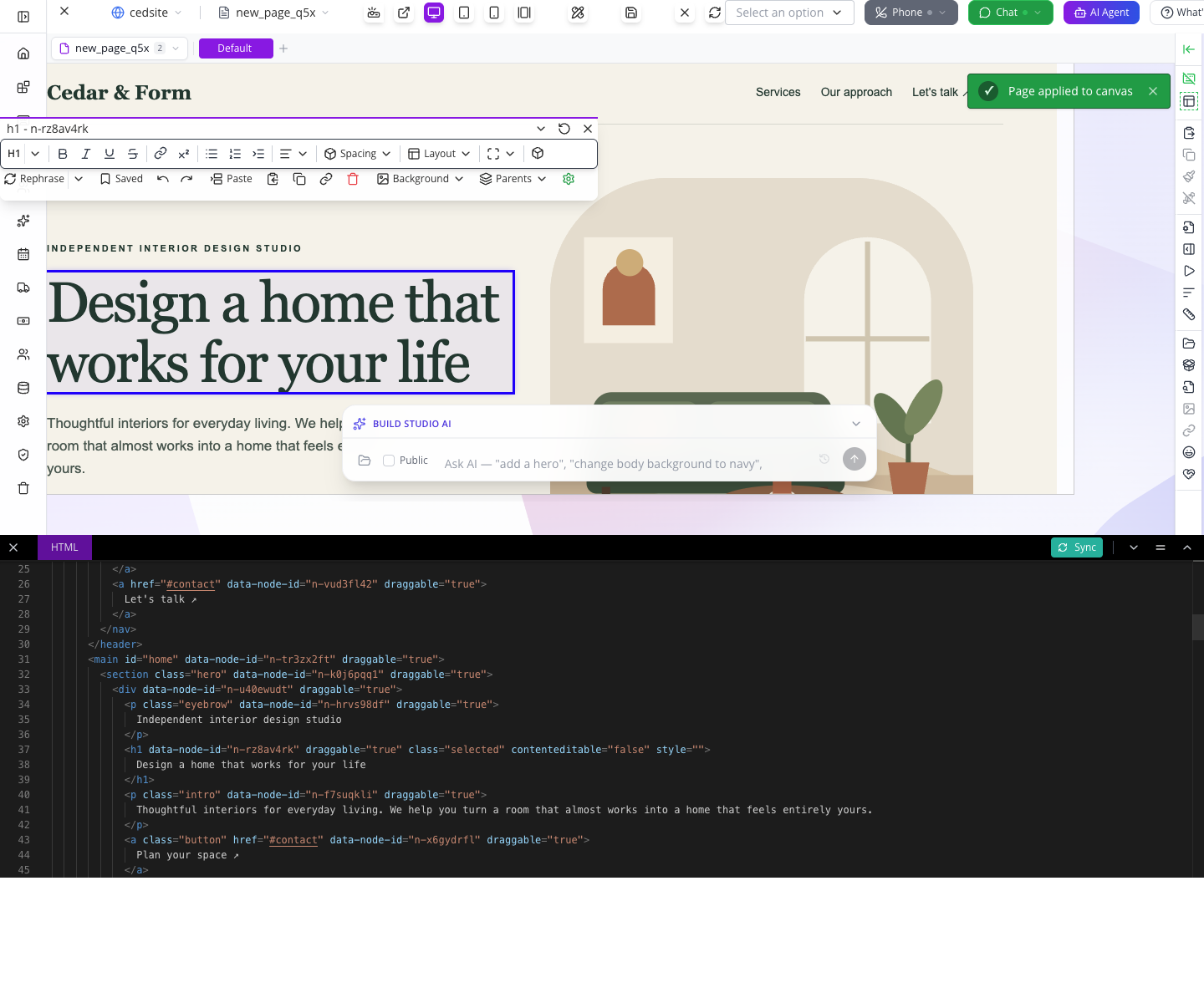 Sync copies the current canvas into the HTML editor before a link change.